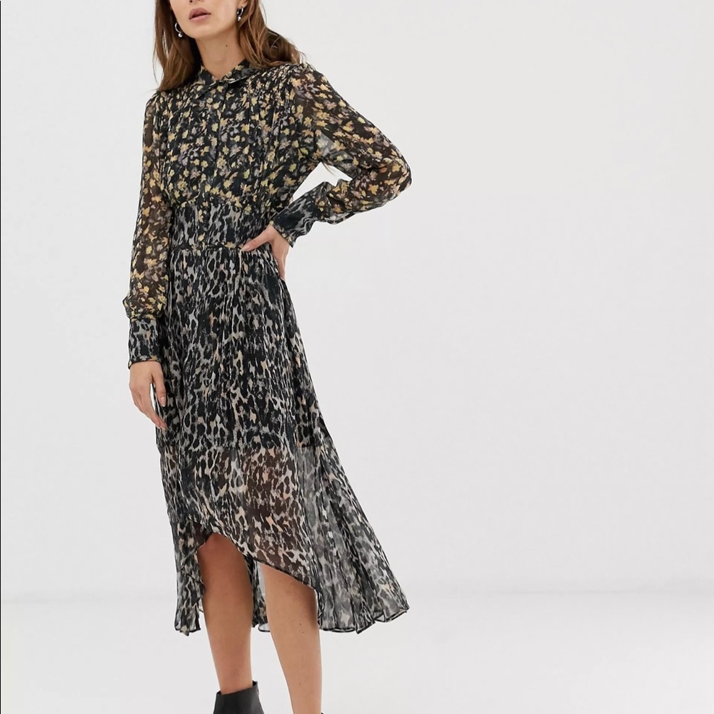 SOLD// All Saints Dual print high low midi dress size 4